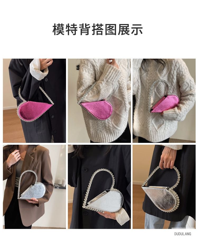 Bag Velvet Heart Hand Rhinestone