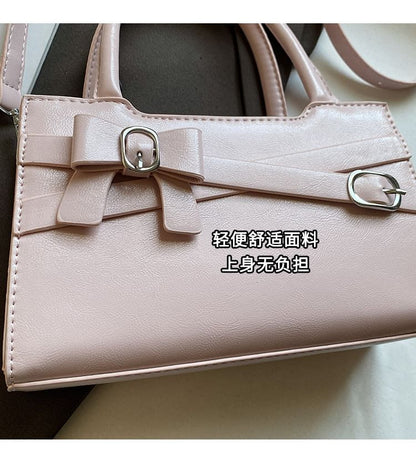 Bow Faux Leather Top Bag Handle Buckled Crossbody