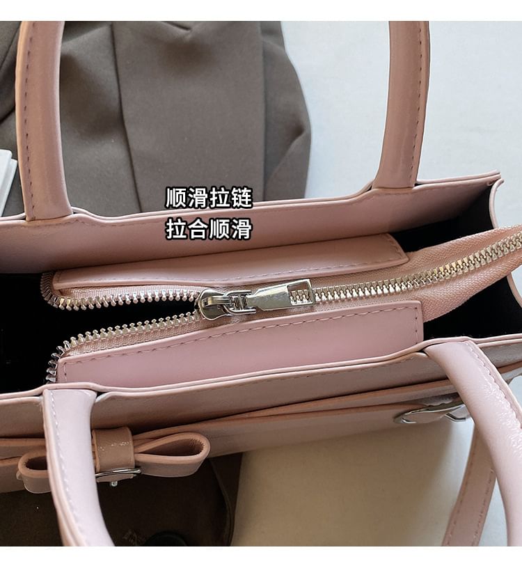 Bow Faux Leather Top Bag Handle Buckled Crossbody