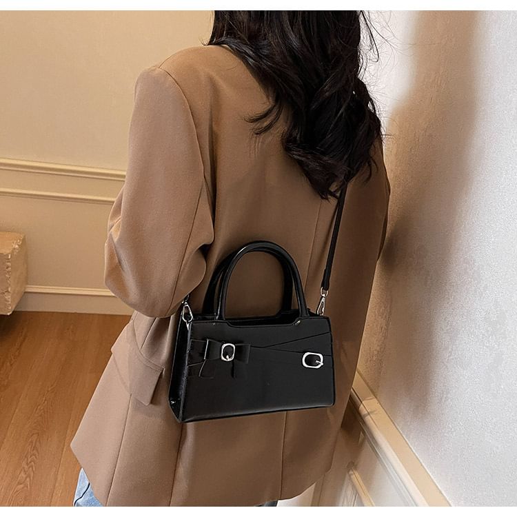 Bow Faux Leather Top Bag Handle Buckled Crossbody