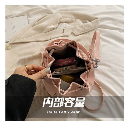 Bag Leather Bucket Faux Drawstring