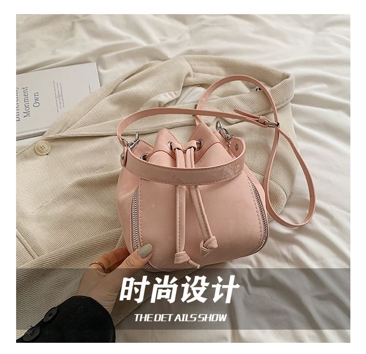 Bag Leather Bucket Faux Drawstring
