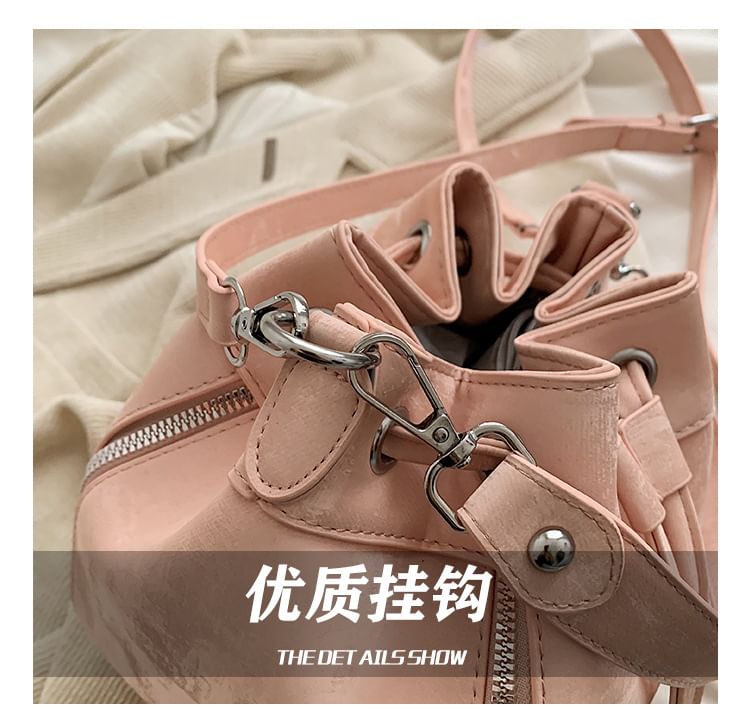 Bag Leather Bucket Faux Drawstring