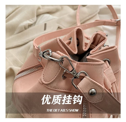Bag Leather Bucket Faux Drawstring