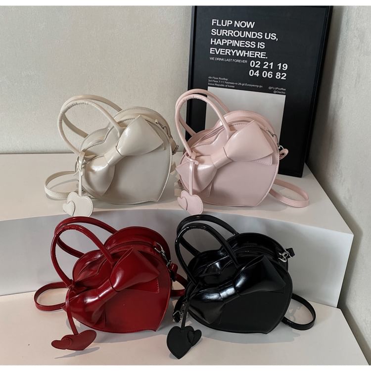 Top Leather Faux Crossbody Handle Bag Heart Bow