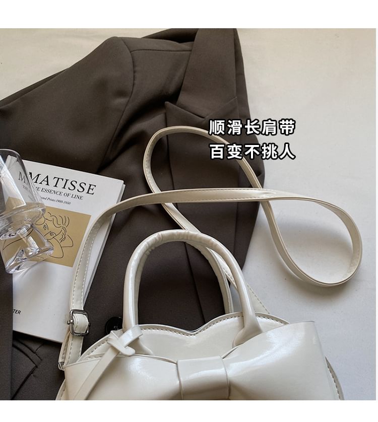Top Leather Faux Crossbody Handle Bag Heart Bow