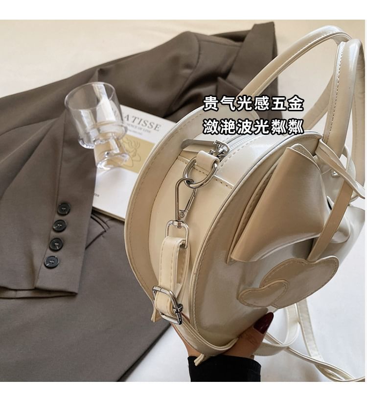 Top Leather Faux Crossbody Handle Bag Heart Bow