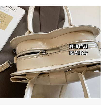 Top Leather Faux Crossbody Handle Bag Heart Bow