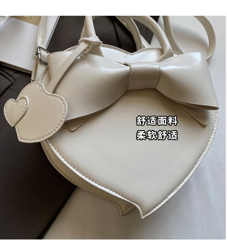 Top Leather Faux Crossbody Handle Bag Heart Bow