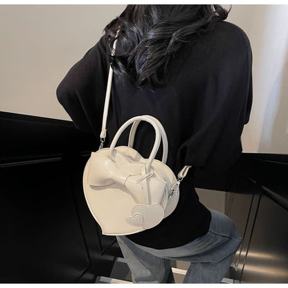Top Leather Faux Crossbody Handle Bag Heart Bow