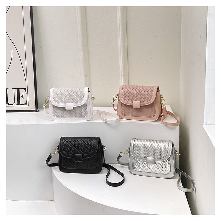 Leather Woven Bag Flap Crossbody Faux