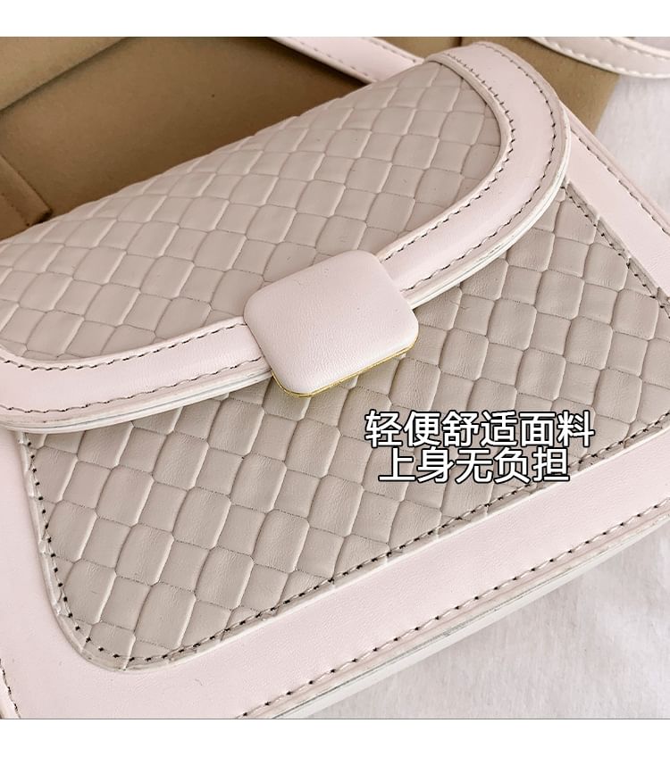 Leather Woven Bag Flap Crossbody Faux