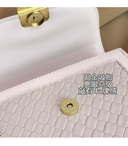 Leather Woven Bag Flap Crossbody Faux