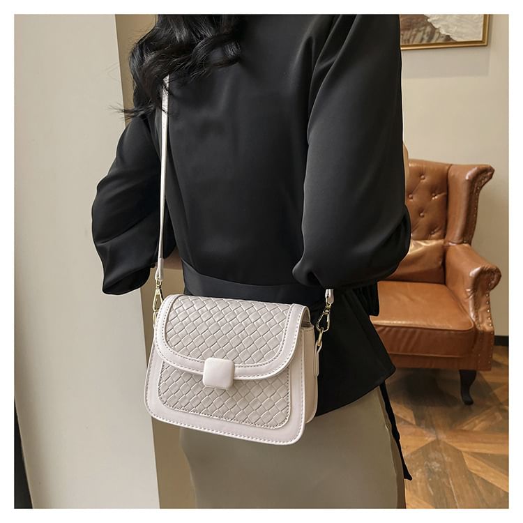 Leather Woven Bag Flap Crossbody Faux