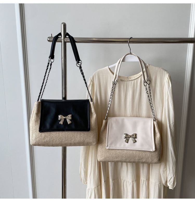 Bag Bow Woven Flap Shoulder