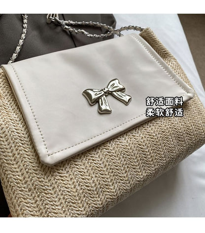 Bag Bow Woven Flap Shoulder