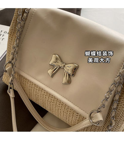 Bag Bow Woven Flap Shoulder