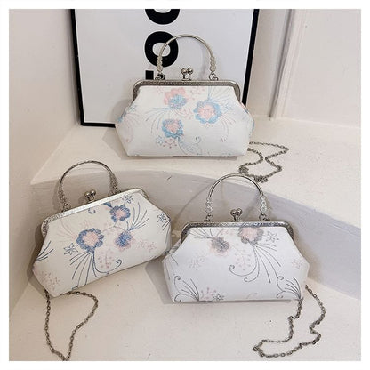 Floral Crossbody Kiss Lock Bag Embroidered