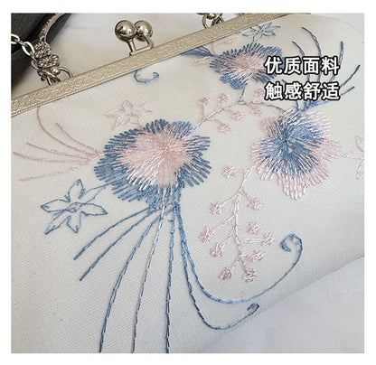 Floral Crossbody Kiss Lock Bag Embroidered