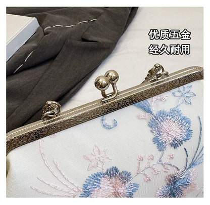 Floral Crossbody Kiss Lock Bag Embroidered