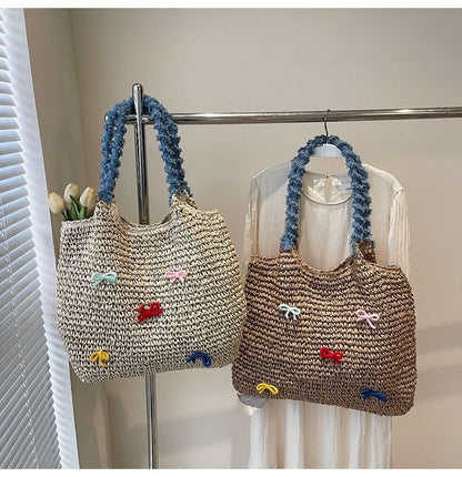 Tassel Bow Woven Tote Bag Strap