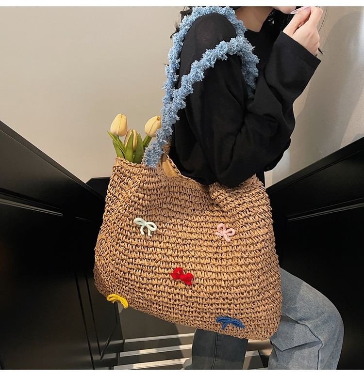 Tassel Bow Woven Tote Bag Strap