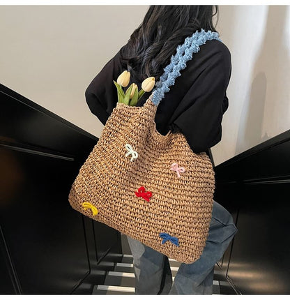 Tassel Bow Woven Tote Bag Strap