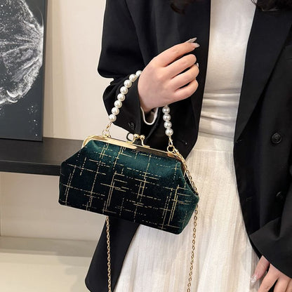 Kiss Crossbody Strap Lock Velvet Chain Bag