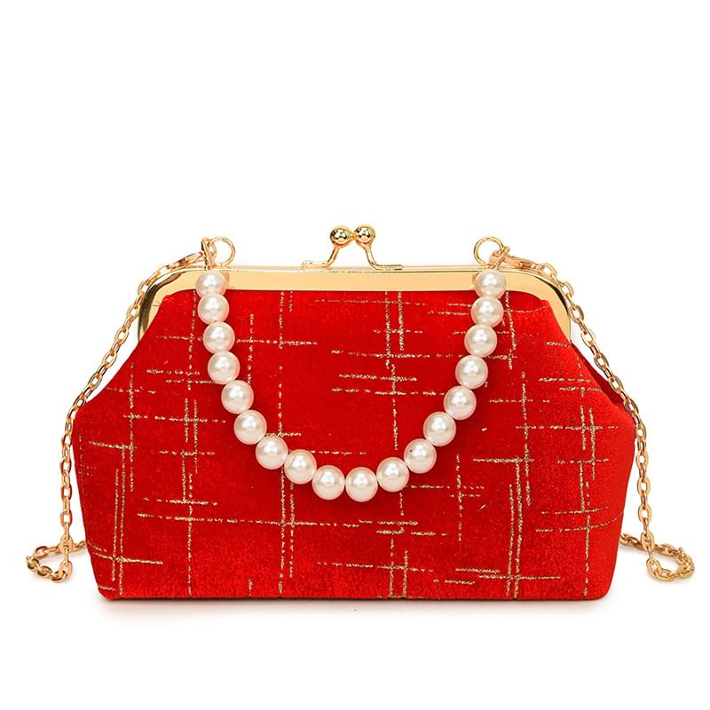 Kiss Crossbody Strap Lock Velvet Chain Bag