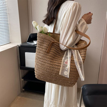 + Tote Scarf Bag Straw Set: