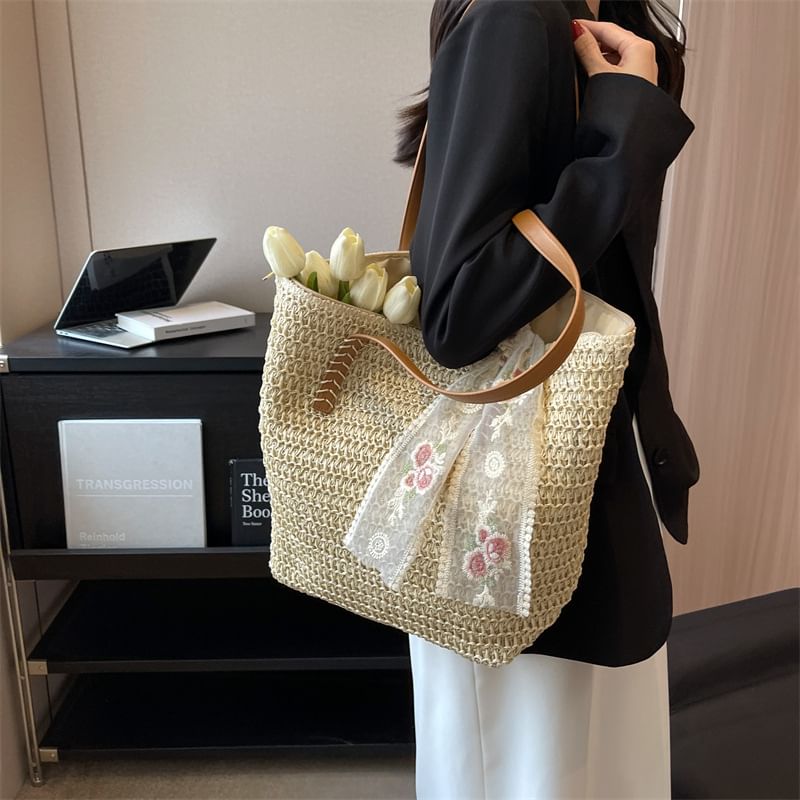 + Tote Scarf Bag Straw Set:
