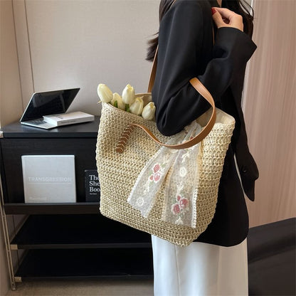 + Tote Scarf Bag Straw Set: