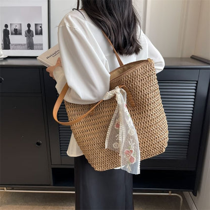 + Tote Scarf Bag Straw Set: