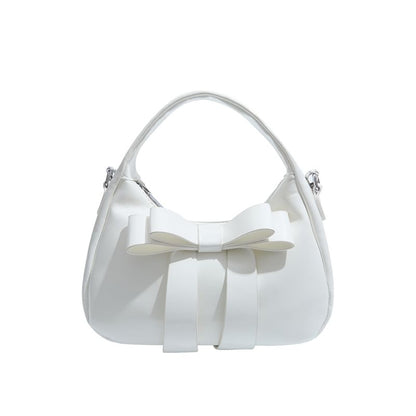 Plain Strap Bow Crossbody Faux Leather Accent Bag Chain