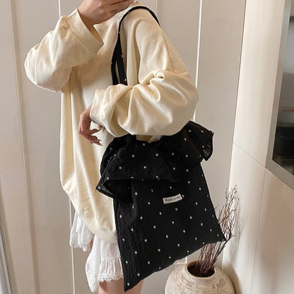 Trim Ruffle Tote Floral Embroidered Bag
