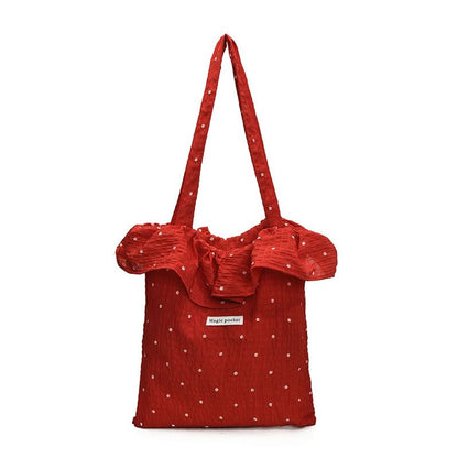 Trim Ruffle Tote Floral Embroidered Bag