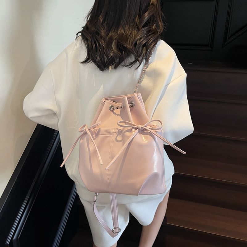 Faux Plain Leather Drawstring Backpack