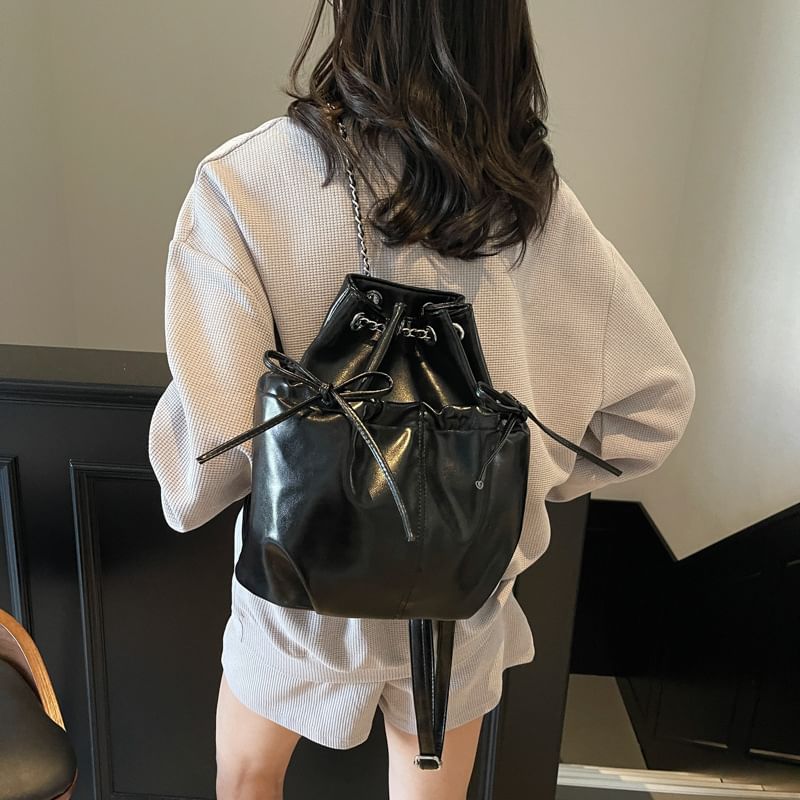 Faux Plain Leather Drawstring Backpack