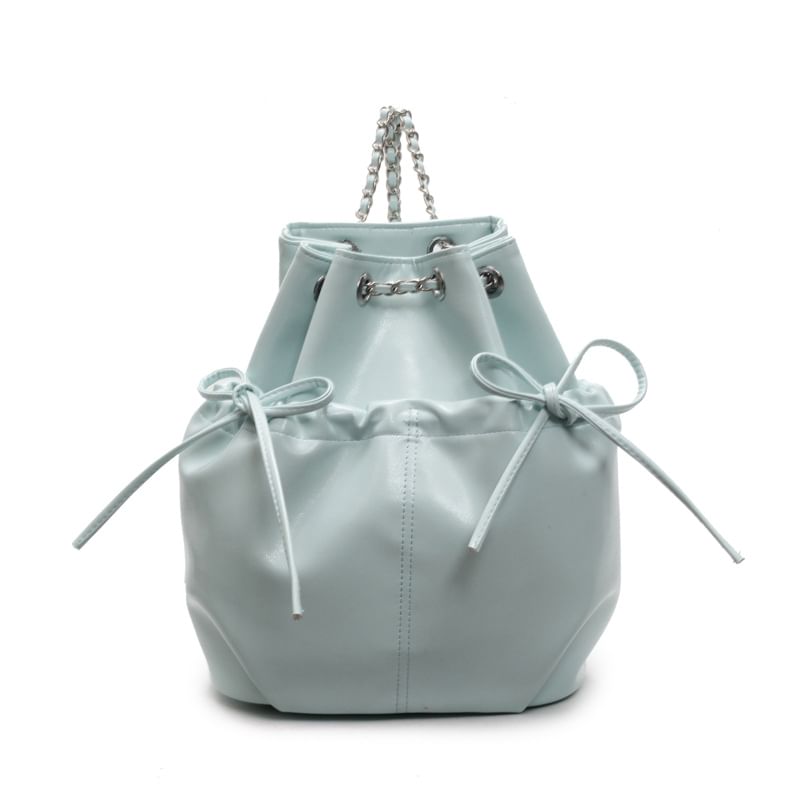 Faux Plain Leather Drawstring Backpack