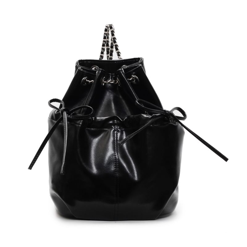 Faux Plain Leather Drawstring Backpack