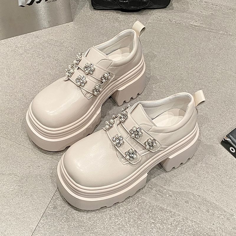 Platform Shoes Faux Embellished Leather