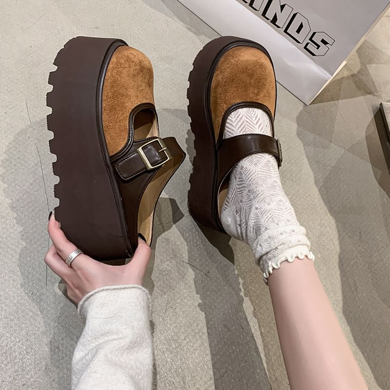 Two Jane Platform Mules Buckled Mary Tone