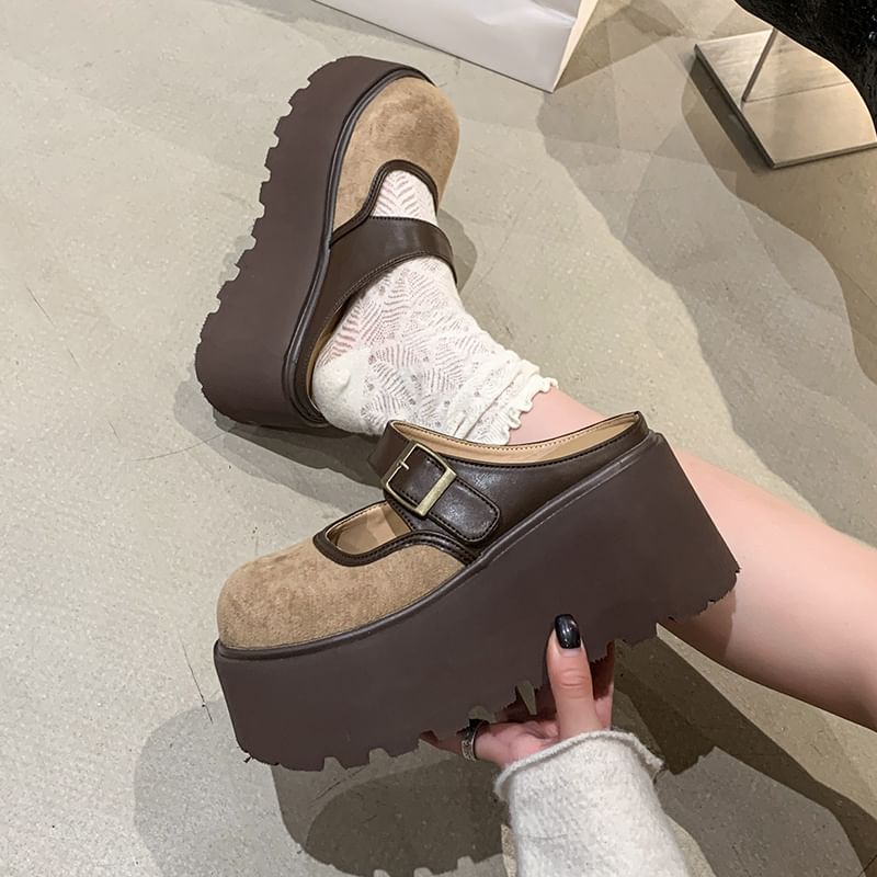 Two Jane Platform Mules Buckled Mary Tone