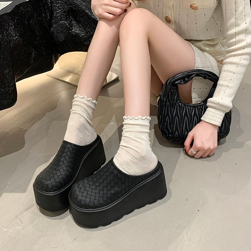 Mules Faux Platform Leather Plain