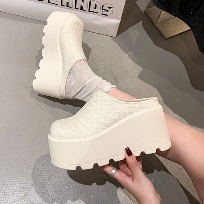 Mules Faux Platform Leather Plain