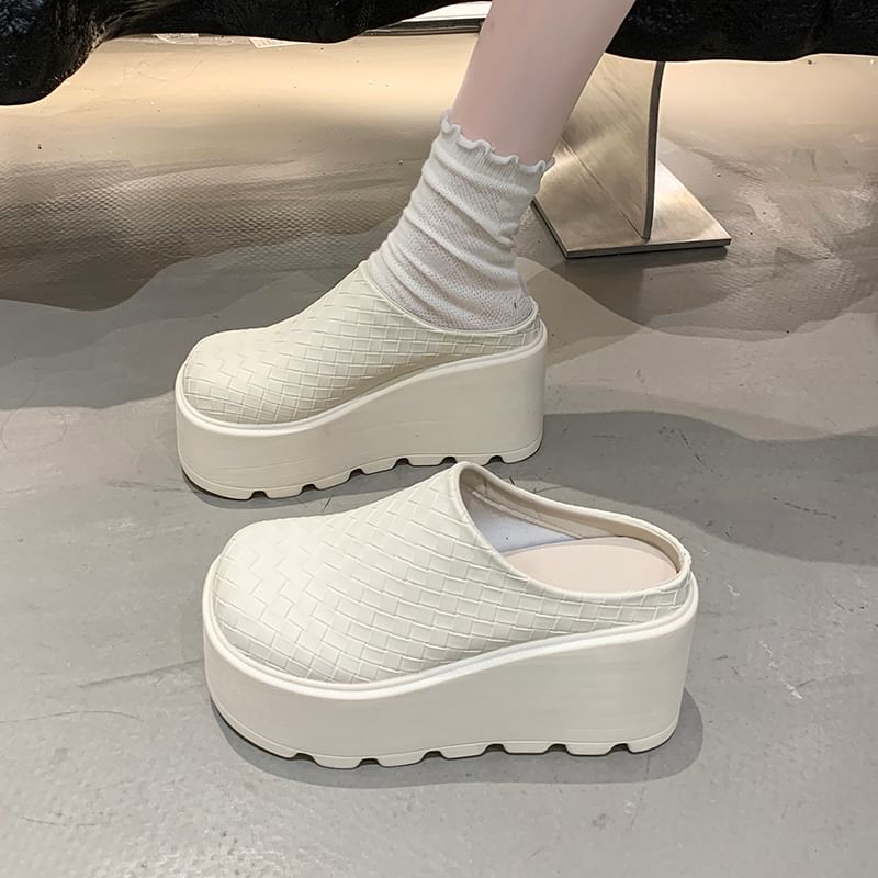 Mules Faux Platform Leather Plain