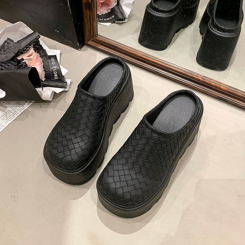 Mules Faux Platform Leather Plain