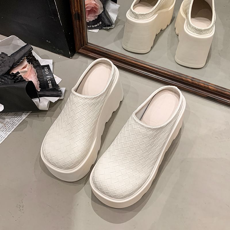 Mules Faux Platform Leather Plain