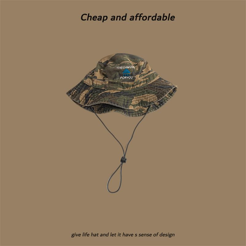 Print Hat Camo Drawstring Sun