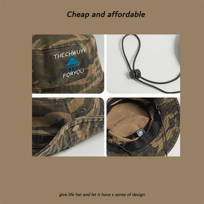 Print Hat Camo Drawstring Sun